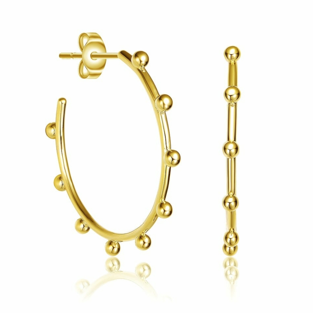 Gold Plated Copper Beaded Ball Hoop Earrings, 1.85", Classic Statement; NWOT